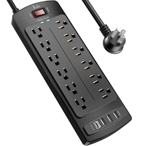 Power Strip Alestor Surge Protector With 12 Outlets and 4 USB Ports 6 Feet EXT