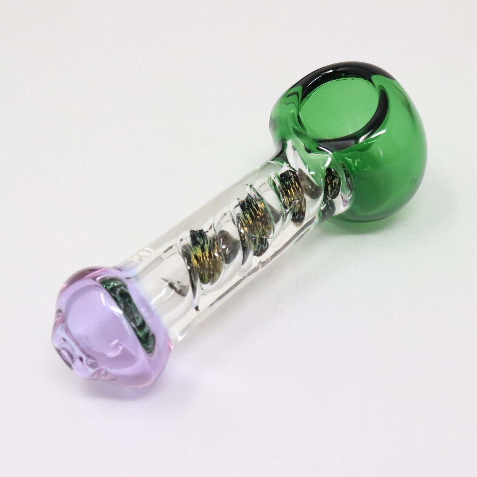 4.5 GREEN PURPLE DICHRO GLASS PIPE SMOKING HERB HAND PIPES SMB-0001. Available Now for 16.99