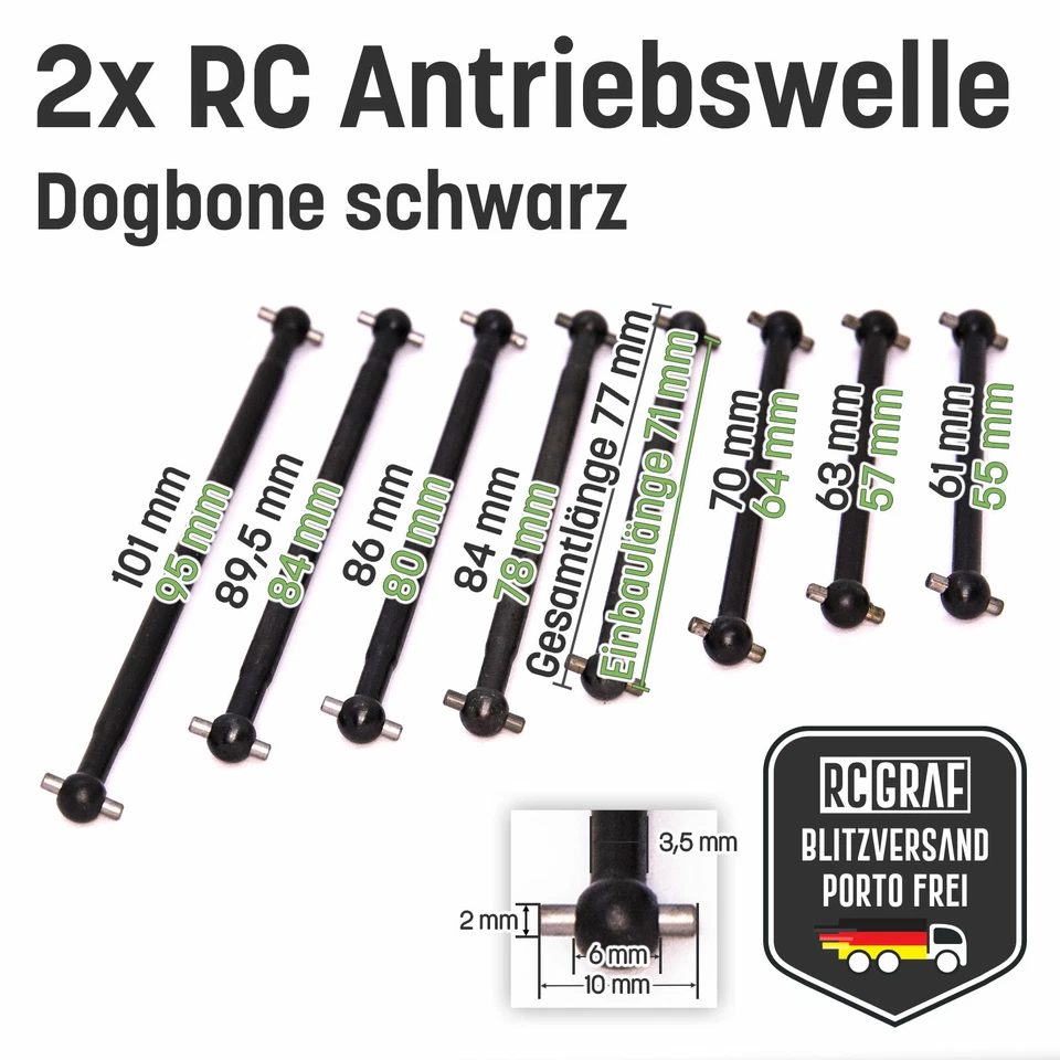 RC Dogbone Achse Antriebswelle Antriebsknochen schwarz 61 63 70 77 ... 89,5 101 - Bild 2 von 4