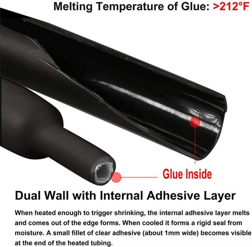 Tubo de poliolefina 3:1 marino de doble pared adhesivo de doble pared de 5-20 ft manga forrada - Imagen 5 de 12
