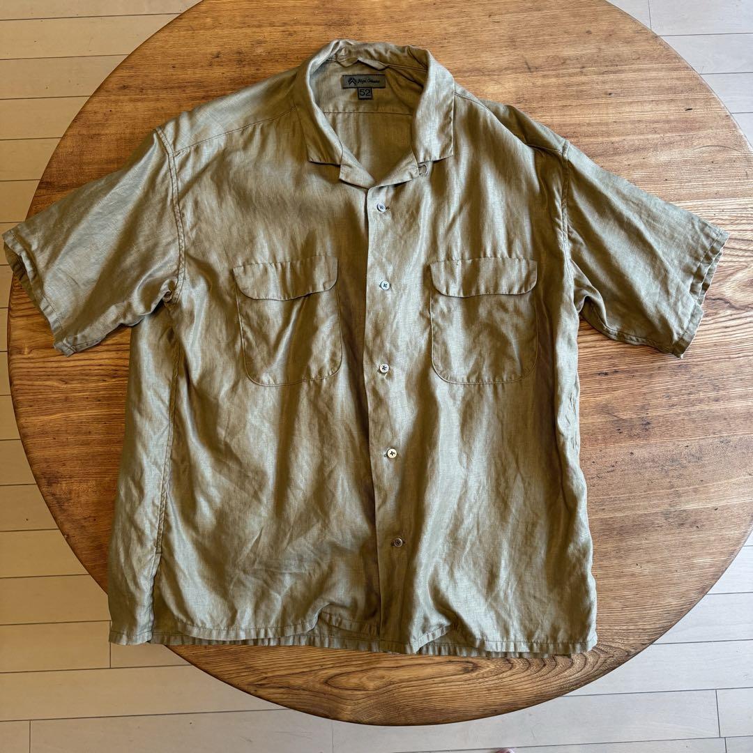 トップス Nigel Cabourn OPEN COLLAR SHIRT LINEN Nigel Cabourn Open Collar Shirt Linen Twill Khaki Size 52