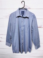 Stafford Mens Travel Performance Super Shirt Size 17 Fitted Blue Long Sleeve