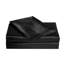 Black Queen Size Satin Charmeuse Bedding Sheet Set Luxury Bed Sheets Comfort