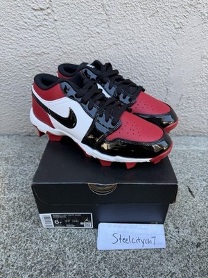 Size 6 - Air Jordan 1 Low Patent Bred Toe Football Cleats HF6885-601