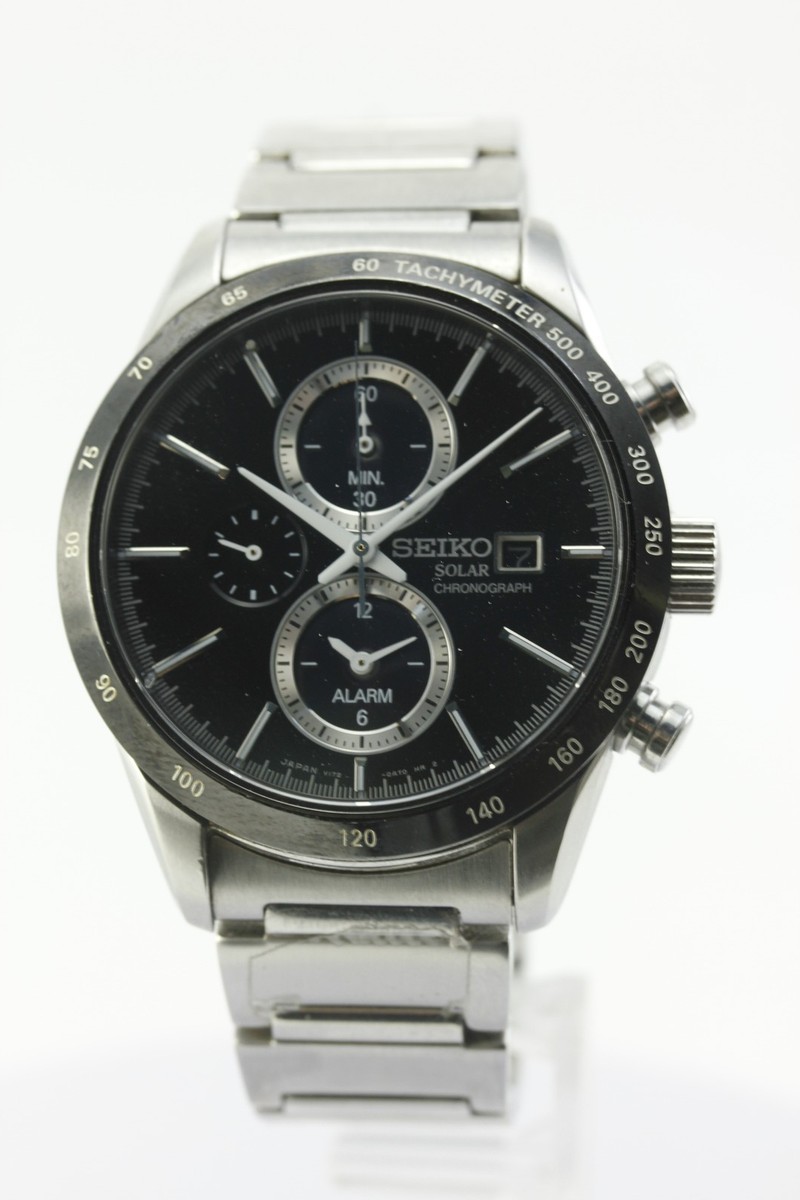 SEIKO V172-0AP0 Solar Chronograph Alarm Black Dial Men's Watch
