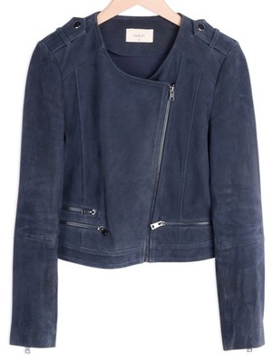 BA&SH Wildleder Leder Navy Cropped Biker Jacke Größe 1 XS UK 6 UK8 450£
