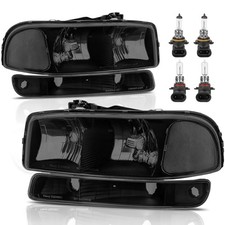 Headlight Assembly Front Lamp Compatible with Black/Smoked/Clear With Bulb