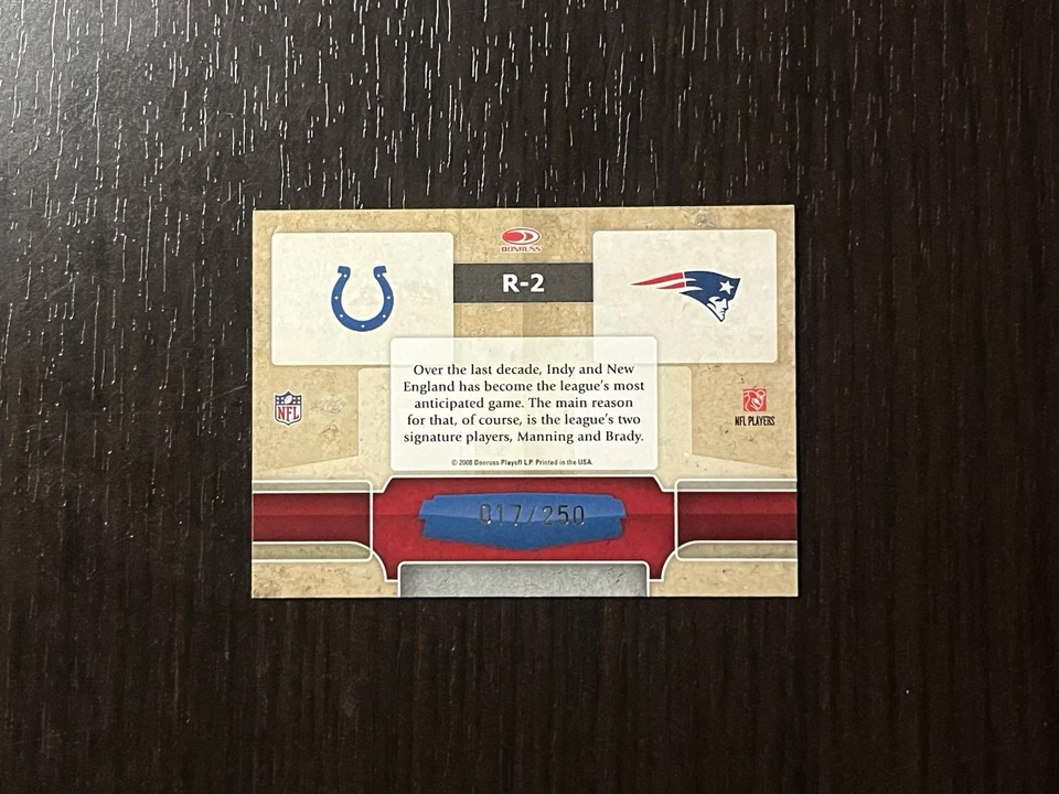 BRADY & MANNING 2008 Donruss Gridiron Gear Rivals Silver Holofoil /250! Card #R2 - Image 2 of 3