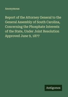 Report Of The Attorney General To The General Assembly Of South Carolina, Concer
