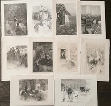 Early 1900s ANDRE CASTAIGNE French Artist Simple LIfe Illustration Drawings Lot