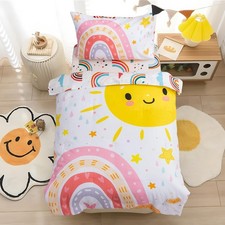 4 Pieces Ultra Soft Toddler Rainbow Bedding Set, Cartoon Love Hearts Sun Star...