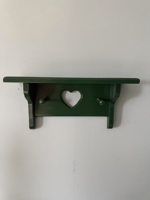Vintage Green Wood Shelf With Heart Cut Out And 2 Pegs