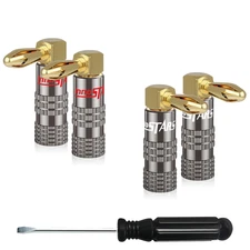 Right Angle Banana Plugs (2 Pairs, 4 Pcs), 90 Degree 4Mm 24K Gold Plated Dual Sc