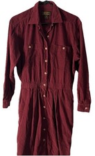 Burgundy Long Sleeve Corduroy Button Down Dress W Pockets 100 Cotton Size S
