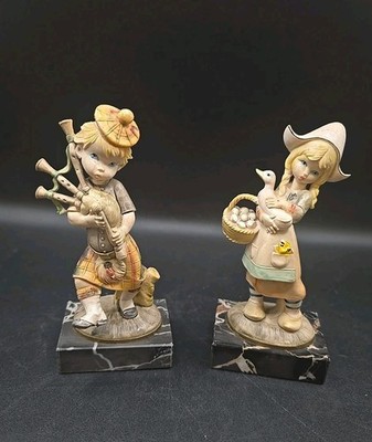 Vintage~ Depose Made in Italy Young Boy & Girl On Carrara Marble Figurines Set 2