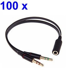 Lot 100 x 3.5mm Female to 2 Male Y Splitter Aux Audio Cables Headset PC Mic Jack