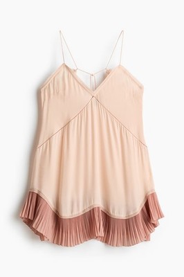 H&M Women Lace Trim Slip Soft Pink Spaghetti Strap Flowy Pleated Hem Cami  Dress