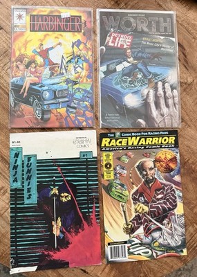 4 comic lot Harbinger, Ninja Funnies, RaceWarrior, Worth Detroit Life