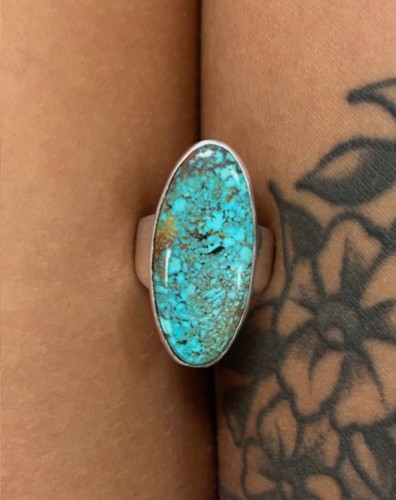 Big Navajo Native Sterling Silver Turquoise Ring