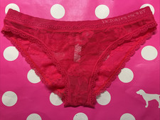 2013 Vintage Victoria's Secret Lace Cheekini Panties M Ruched Back Coral/Red