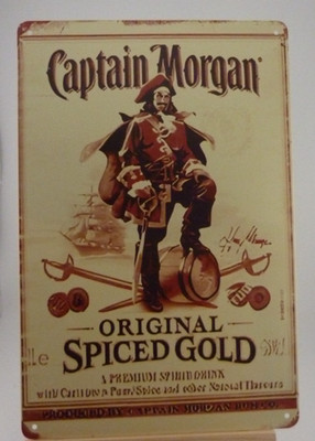 Captain Morgan Spiced Gold Rum Pirate Metal Sign Tiki Bar Wall Decor