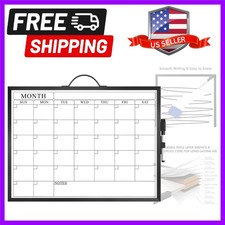 Monthly Calendar Whiteboard, Magnetic Double-Sided,16" x 12", Black Wall-Mo...