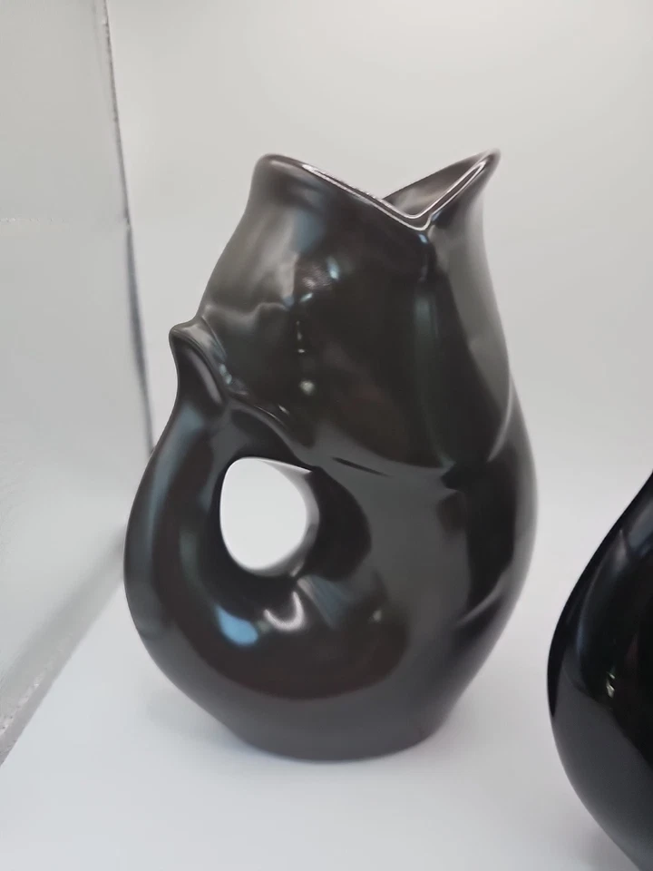 Juego de 2 macetas para gárgaras de cerámica de pescado negro y marrón de tamaño mediano, 6,5 pulgadas Foto 3 de 4