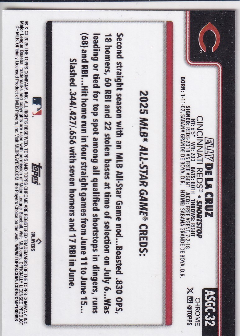 2025 Topps Chrome Update #ASGC-32 Elly De La Cruz 2025 All-Star