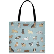 Women's Large Canvas Tote Shoulder Bag Dog Cartoon Animal Top Storage Handle ...