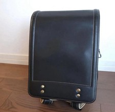 Tsuchiya Kaban Japanese Randoseru BLACK Stitch Leather Used School Bag