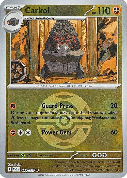 Carkol | 119/217 | Dusk Ball Reverse Holo | Pokemon Ascended Heroes