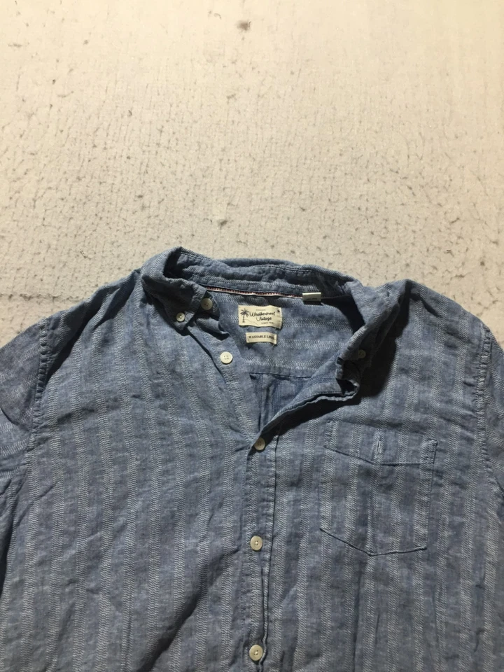 Weatherproof Vintage Washable Linen Shirt Mens L Large Blue Striped Short Sleeve - Image 2 of 4