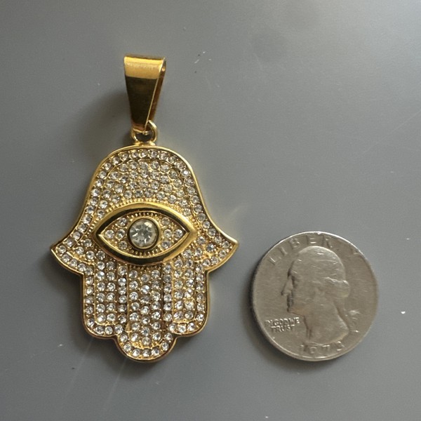 Alternate view of Gold Plated Hamsa Eye Cubic Pendant Inch Necklace Religious Faith