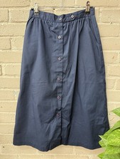 Vintage 70s High Waisted Prairie Pocket Button A Line Midi 26  Skirt X-Small XS