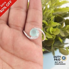 925 Sterling Silver Aqua Chalcedony Gemstone New Band Handcrafted Statement Ring