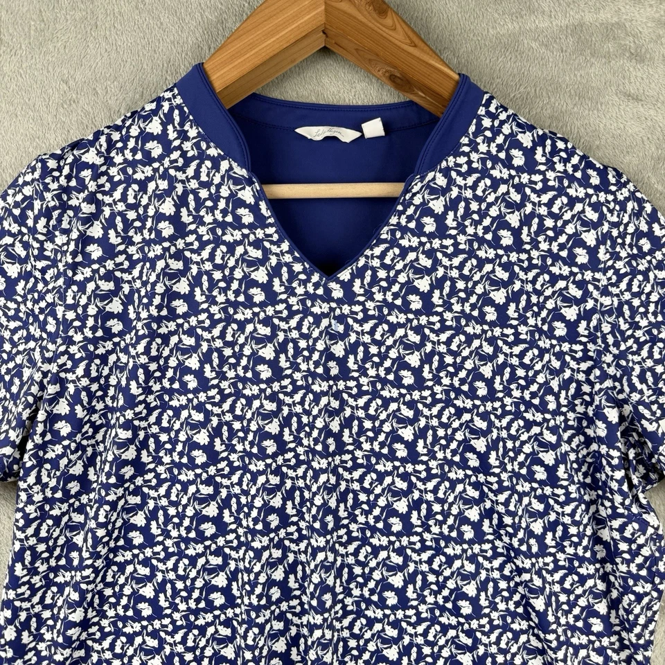 Camisa Dama Hagan S/S Mujer XXL Golf Tenis Cuello en V Azul con Flores Blancas Elastizadas Foto 3 de 4