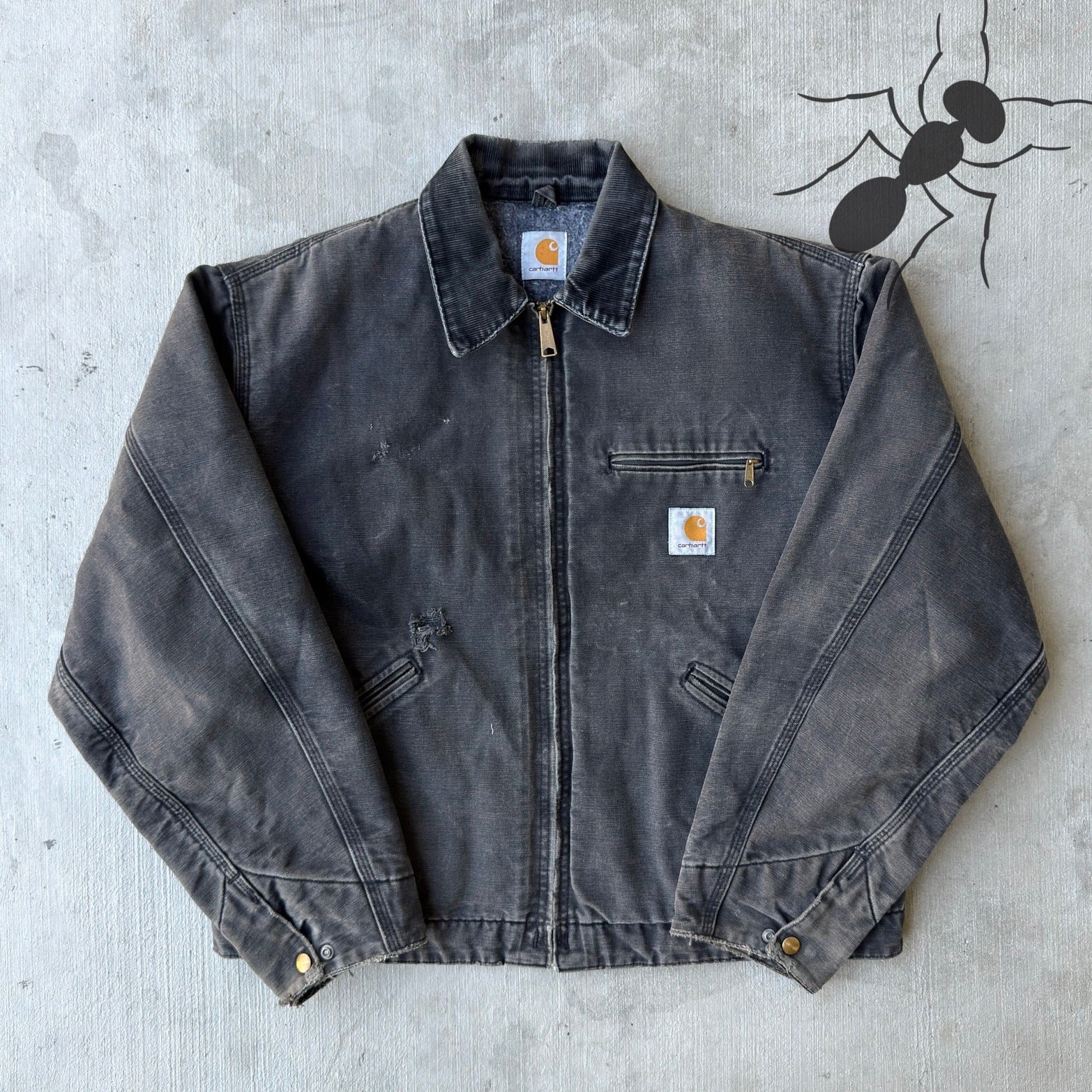 Vintage Y2K Carhartt faded black Detroit work wear jacket