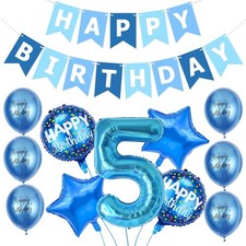5th Birthday Decorations Boy Blue 5 Happy Birthday Banner Balloon Supplies Set