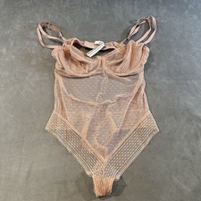 Victoria Secret Sheer Mesh Lace Teddy Underwire Strappy High Cut Womens L Pink