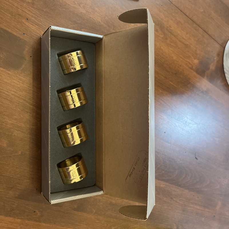 Vtg Baldwin Brass Devon Napkin Rings 7534 Set (4) W/ Box Engraved w/ “F”