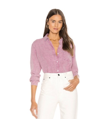 Rails Ingrid Raw Pink Acid Wash Button Front Lyocell Linen Shirt Small