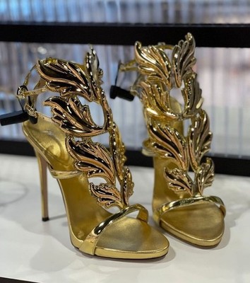 Luxury Gold Wings High Heel Sandals Women s Stiletto Party Wedding Shoes