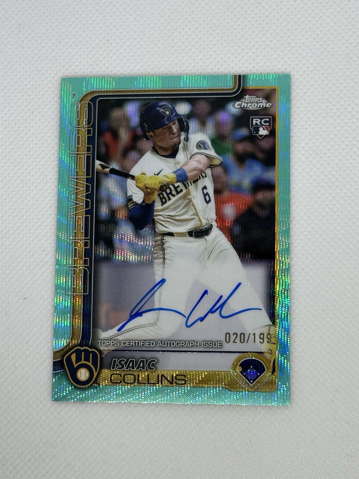 2025 Topps Chrome - Rookie Autographs Isaac Collins Aqua Wave Refractor /199