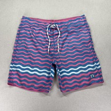 Johnnie O Shorts Mens XL Pink Blue Wave Print Swim Trunks Boardshorts Beach