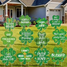 12 Pcs St. Patrick's Day Christian Yard Sign Religious Shamrock Lawn Sign Plasti