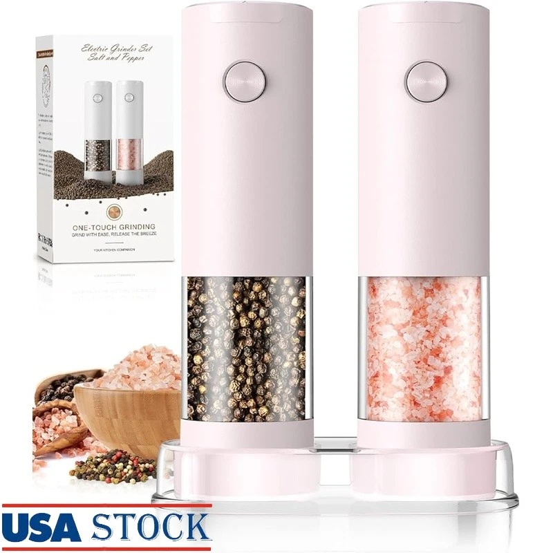 Electric Salt & Pepper Grinder Set Adjustable W/ LED Light One Hand Operation US