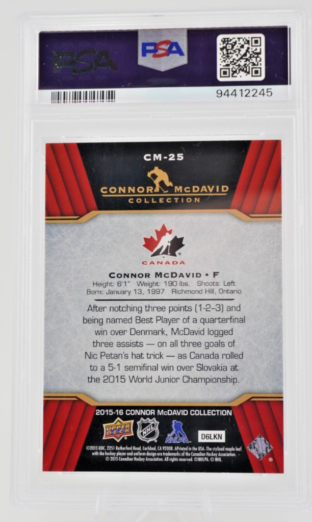 2015 Upper Deck Connor McDavid Collection Connor McDavid #CM-25 PSA 9 view 2