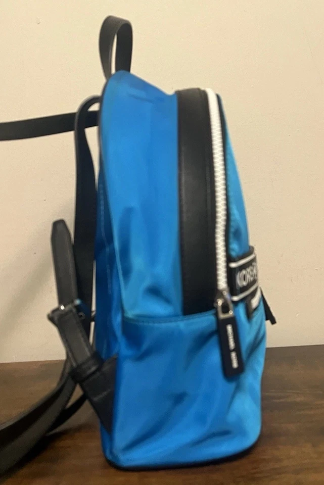 Michael Kors Kenly Bolso Libro Eléctrico Azul Nylon Negro Cuero Mochila Foto 2 de 4