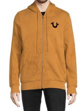 True Religion Men's M Brown Full Zip Hooded Fleece Cotton Hoodie Graphic Logo