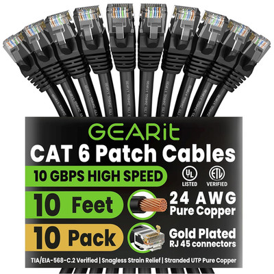 Cat 6 Ethernet Patch Cable 10 Ft Black (10 Pack) Cat6 Patch Cables 10Ft Black/Et